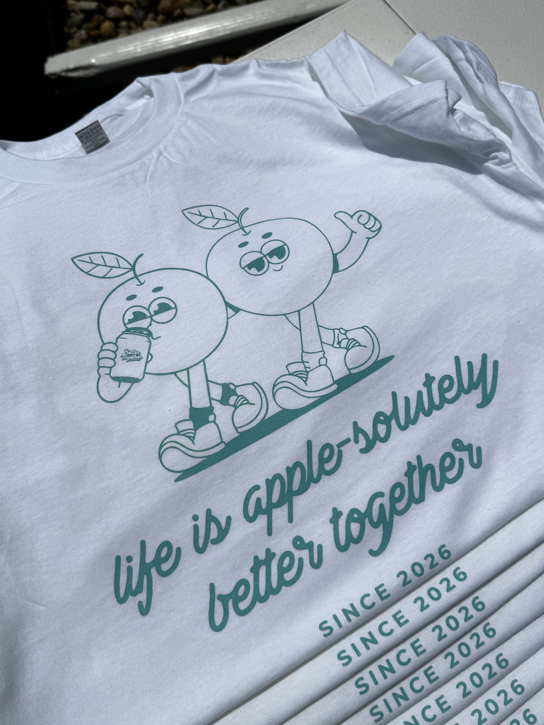 Custom illustrated screen print on white Better Together T-shirts